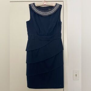 Connected Apparel Size 12 Navy Dress Beaded Collar